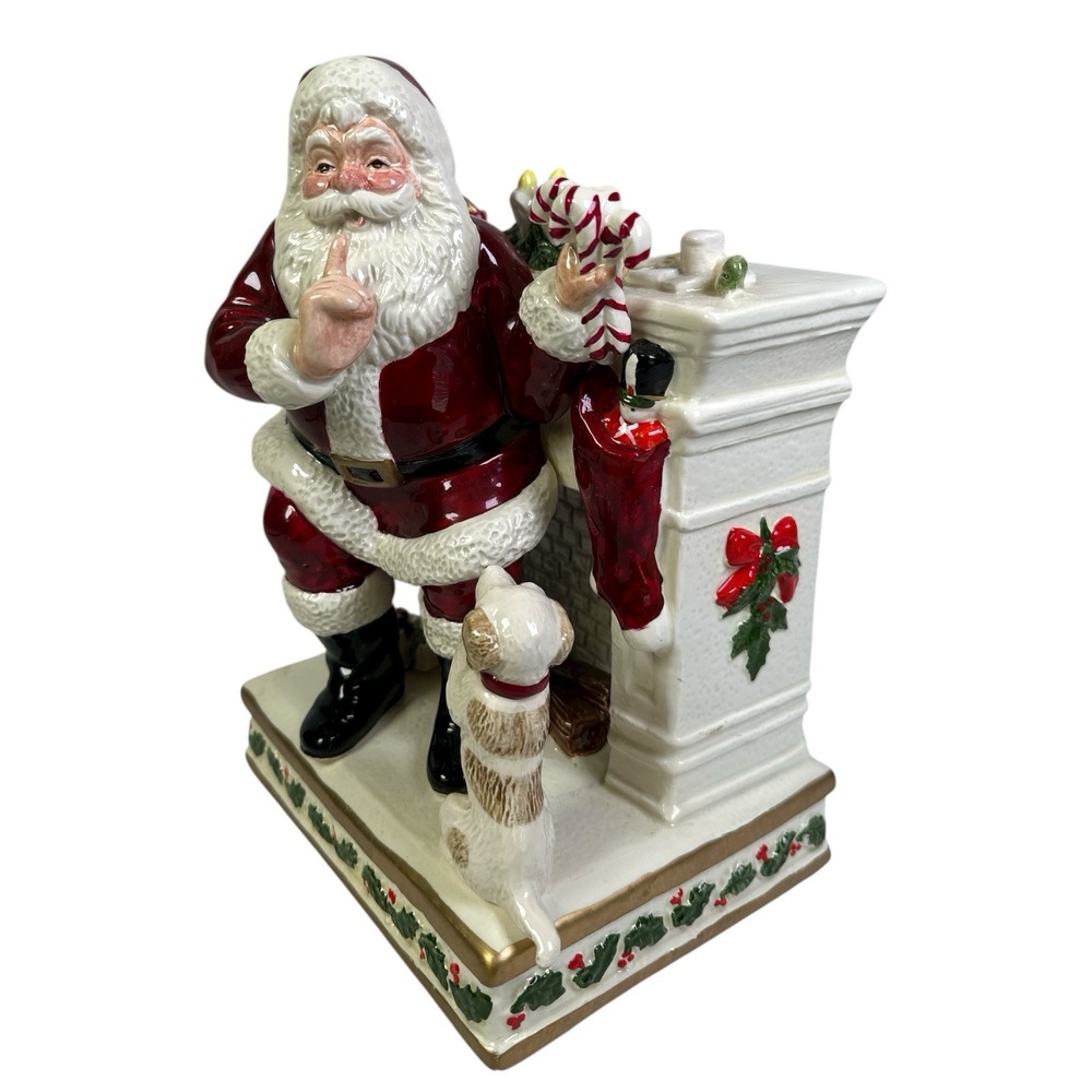Enesco Corporation Here's Comes Santa With Dog Music Box Design Rusynyk Otagiri
